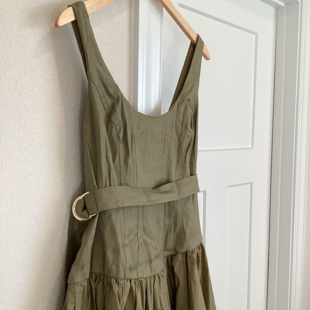 Anthropologie Sleeveless Belted Drop-Waist Midi Dress New Large Boho Moss Green - Picture 7 of 16